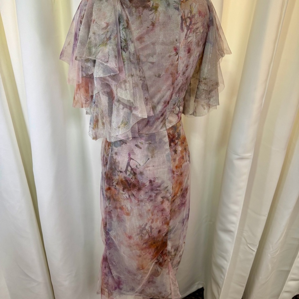 NWT Rene Ruiz Collection ‘Flutter Sleeve Tulle Cocktail Dress’ in Purple Floral - Picture 10 of 16